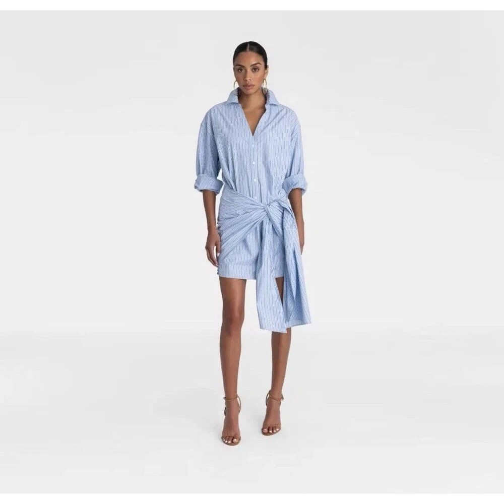 KBB by KAHLANA Women's Long Sleeve 'The Tie Waist Shirtdress' Blue Stripe M NWT